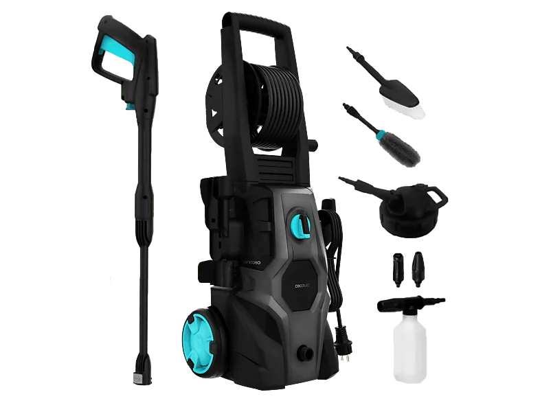 Hidrolimpiadora - Cecotec HydroBoost 2000 Car&Garden Pro, 150 bares, Bomba HardPump, Cepillo limpiador, Manguera 8m, Potencia 2000W, Negro