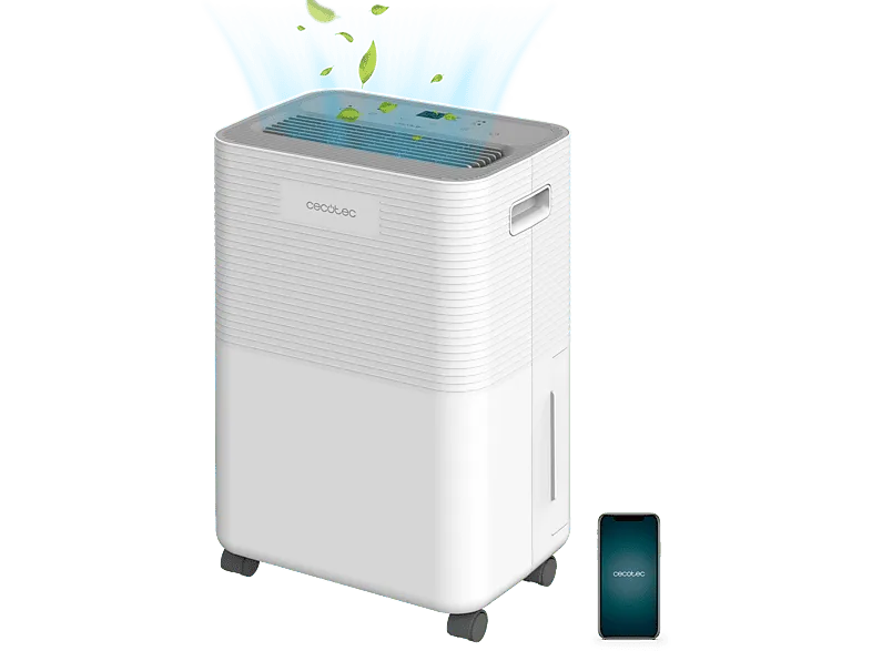 Deshumidificador - Cecotec BigDry 8000 Expert Connected, Depósito 2 l, Cobertura 30 m², 16L/día, Temporizador 24h, Blanco