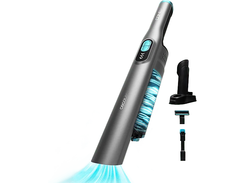 Aspirador escoba - Cecotec Conga Rockstar Micro+, 200 W, 20 kPa, 40 min, 2 en 1, Accesorio motorizado tapicería, Base de carga, Titanium