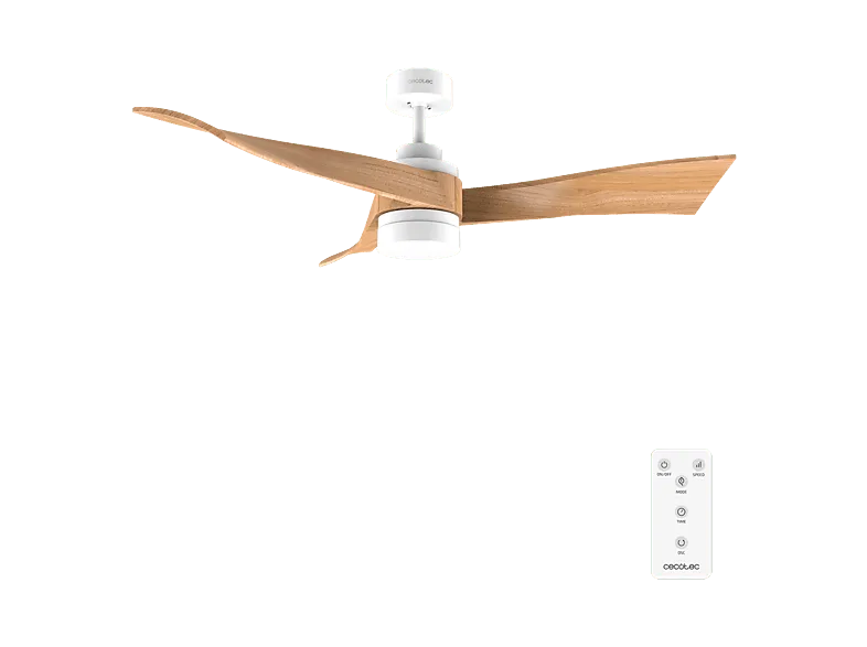 Ventilador de techo - Cecotec EnergySilence Aero 5280 LightWood, luz LED 18W 3 tonos, Mando, 6 velocidades, Temporizador 8h, Reversible, Blanco/Marrón