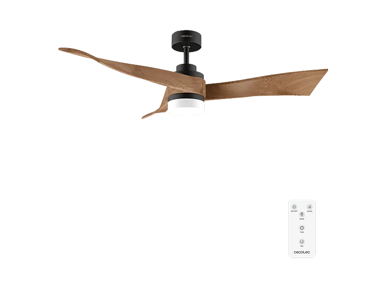 Ventilador de techo - Cecotec EnergySilence Aero 5285 Darkwood, Luz LED, 6 velocidades, Temporizador, Modo winter-summer, Mando a distancia, Negro