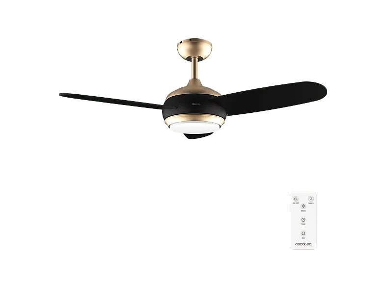 Ventilador de techo - Cecotec EnergySilence Aero 4265 GoldBlack, Luz LED, Mando a distancia, Temporizador 8 h, 3 velocidades, aspas 3, Oro/Negro (imagen 1 de 3)