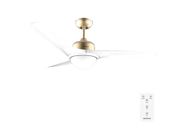 Ventilador de techo - Cecotec EnergySilence Aero 560 GoldWhite, Motor 60 W, Mando a distancia, 3 velocidades, Temporizador hasta 8 h y aspas, Blanco (imagen 1 de 3)