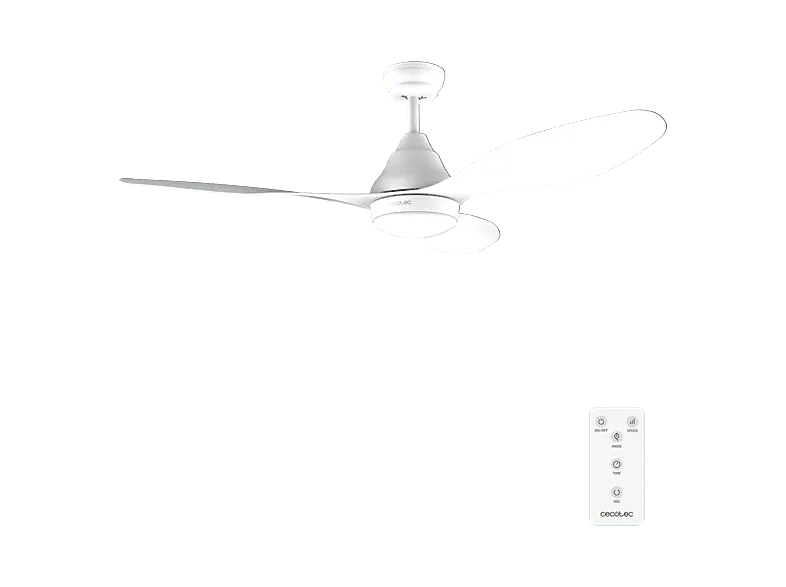 Ventilador de techo - Cecotec EnergySilence Aero 5200 White, Motor cobre 62 W, Luz LED 18 W (3 tonos), Mando, 3 velocidades, Temporizador, Blanco