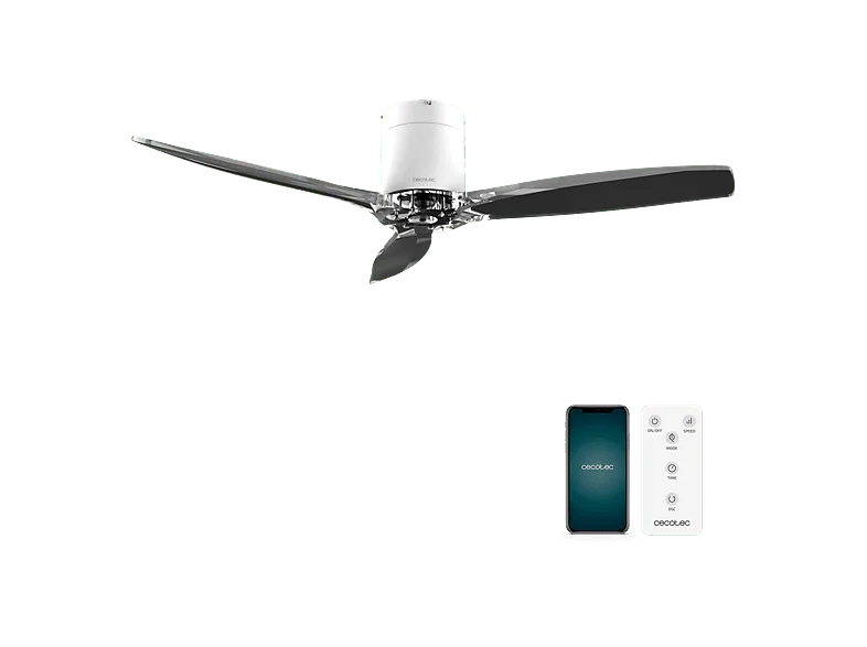 Ventilador de techo - Cecotec EnergySilence Aero 5285 WhiteTransparent, IP44, 132 cm (52"), Motor DC, WiFi, Mando a distancia, Multicolor (imagen 1 de 3)