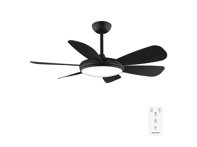 Ventilador de techo - Cecotec EnergySilence Aero 5200 Black Pro, Motor DC 55W, 52" (132 cm), Luz LED, 6 aspas, Mando a distancia, Negro (imagen 1 de 3)