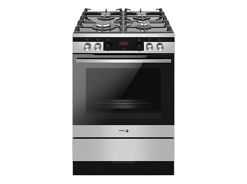 Cocina a gas - Fagor 3CLG-610BX, Gas Natural, 4 quemadores, Horno Eléctrico, 77 l, 60 cm, Inox
