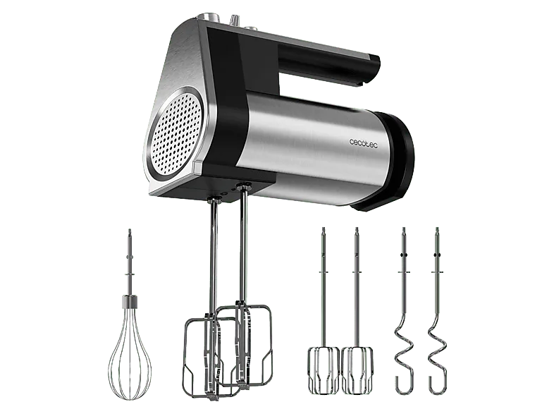 Amasadora de mano - Cecotec PowerTwist 500 Full Steel, Motor W, 5 velocidades más función turbo, 3 accesorios, Pulsador QuickOut, Gris
