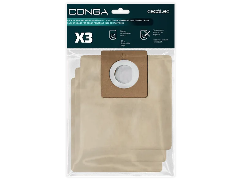 Bolsas de aspirador - Cecotec Pack 3 bolsas para Conga PowerBag 2500 Compact Plus