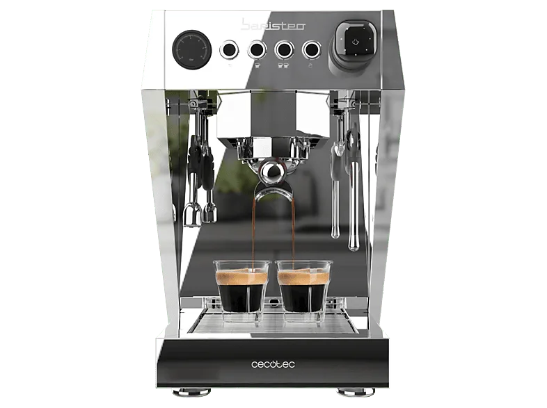 Cafetera express - Cecotec Baristeo Brava, 3150 W, 15 bares, Caldera doble, Portafiltro 58 mm, Pre-infusión, Manómetro, Depósito 2,5 L, Plateado
