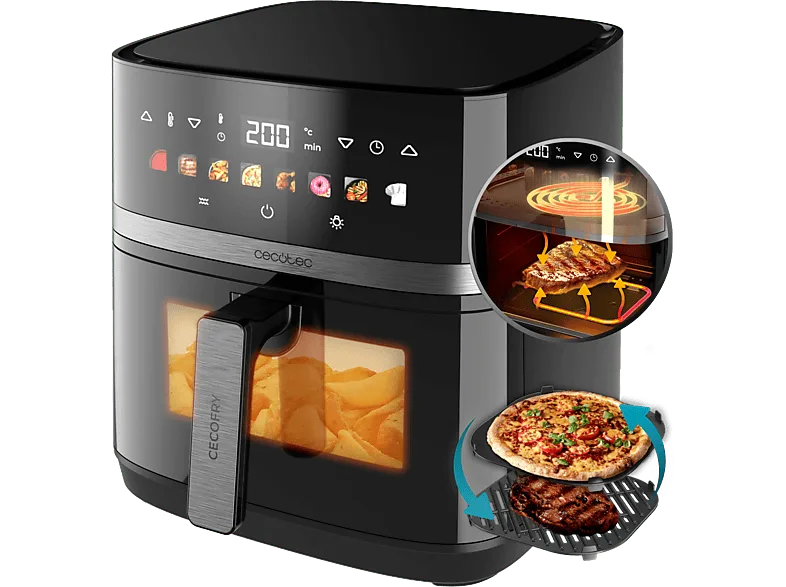 Freidora de aire - Cecotec Cecofry&Grill Duoheat 8000, Doble resistencia, 8 L, 2200 W, menús, Cocción 3D, Parrilla, Ventana, Display táctil, Negro (imagen 1 de 3)