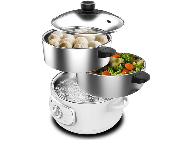 Vaporera - Cecotec Vapovita SteelPot White, 1300 W, 3 recipientes de acero inoxidable, Capacidad 10 L, Temporizador 60 min, Apagado automático, Blanco