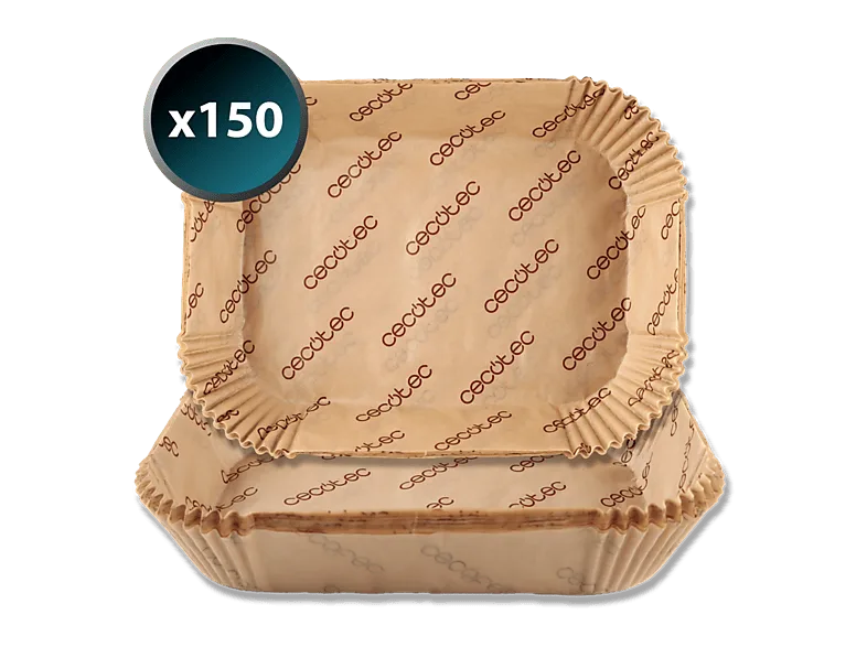 Accesorio freidora - Cecotec Cecofry TwinBucket Paper Pack, 150 papeles, Medidas 24x18x4,5 cm, Pulpa 100% natural, Resiste hasta 230°C, Marrón