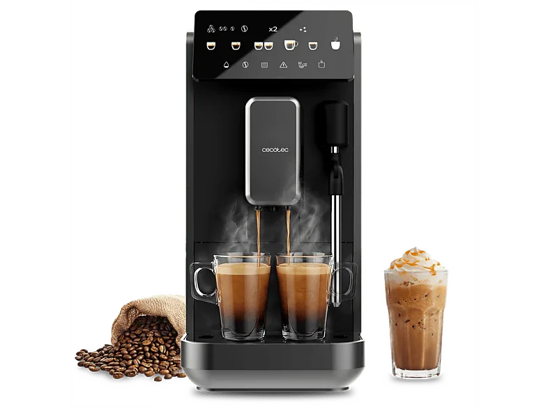 Cafetera superautomática - Cecotec Cremmaet Lungo Steam, Vaporizador, 5 bebidas, Pantalla táctil, 19 bares, Thermoblock, Molinillo integrado, Negro