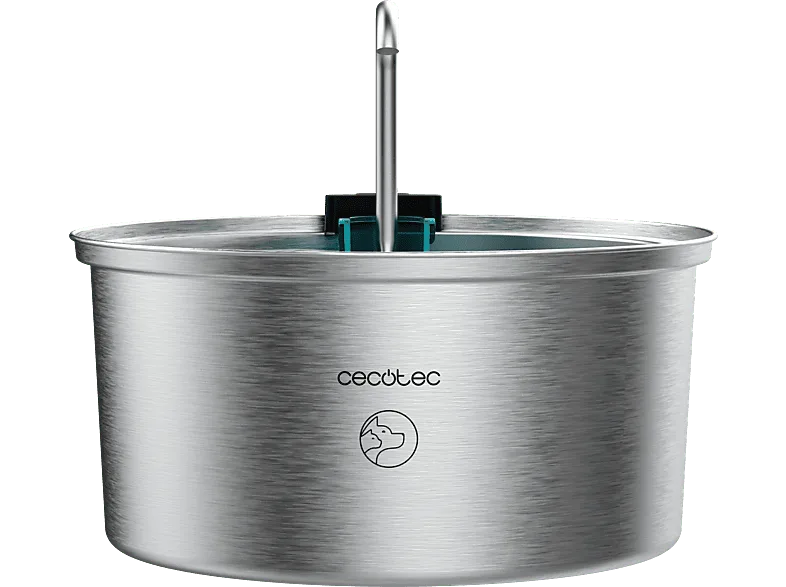 Bebedero automático inteligente - Cecotec Pumba 3200 Refresh Inox, Capacidad 3.2L, Acero Inoxidable, Filtro, Diseño de cascada, Gris
