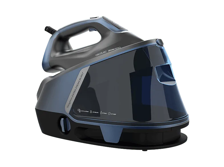 Centro de planchado - Cecotec IronHero H-3000 Station Geyser, 3000 W, 155 g/min vapor continuo, Pantalla táctil, Smart mode, Azul
