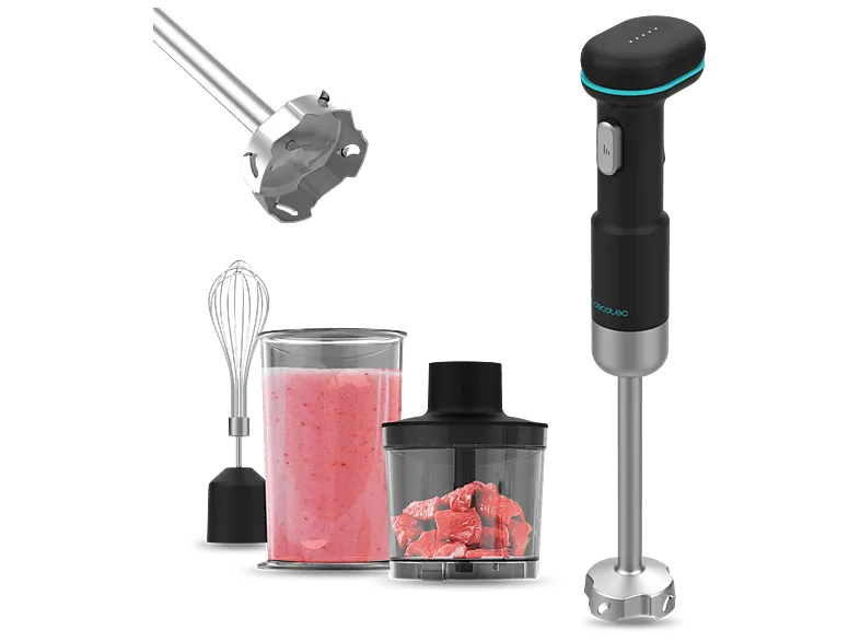 Batidora de mano - Cecotec BlendGo Hand, Sin cable, 180W, Velocidad regulable, Accesorios, Protección avanzada, Negro
