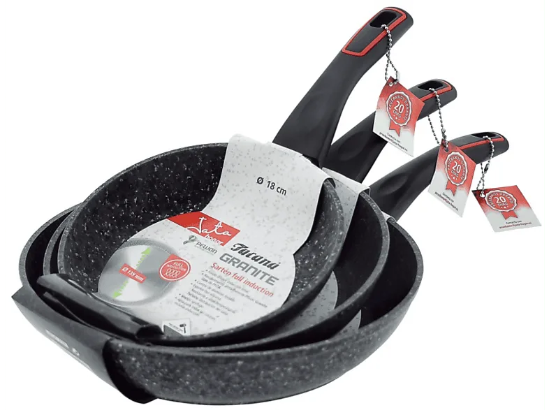 Set Sartenes - Jata SET SF3 182226, Aluminio forjado, 3 Sartenes, Negro
