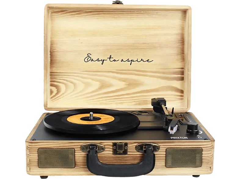Tocadiscos - Prixton VC400, Reproductor Vinilo, Bluetooth, USB, Altavoces Incorporados, Tipo Maleta, Madera