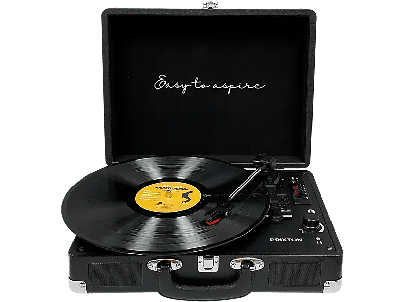 Tocadiscos - Prixton VC400BK, Reproductor Vinilo, Bluetooth, USB, Altavoces Incorporados, Diseño de Maleta, Negro