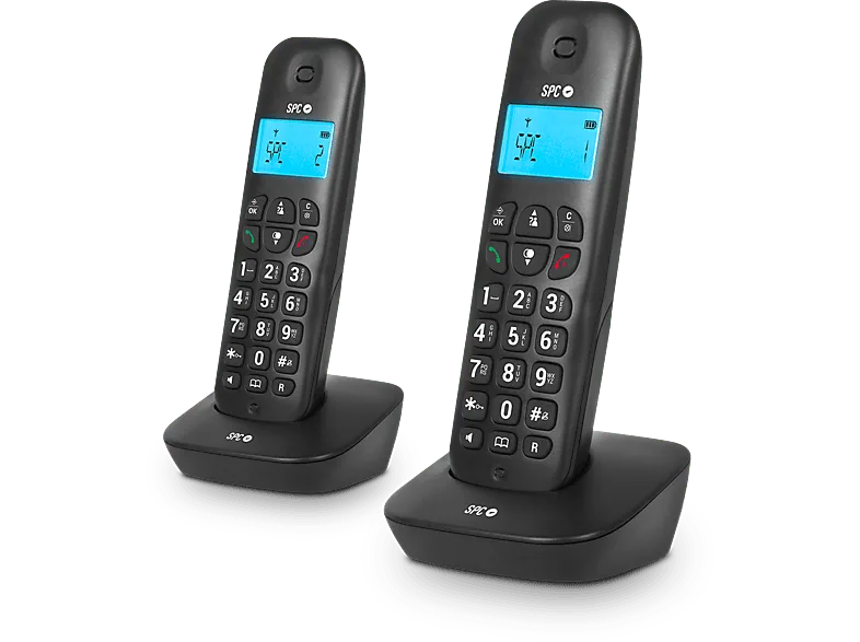Teléfono - SPC Air Pro Duo Black, Inalámbrico, Manos libres, Agenda 20 núm, Negro