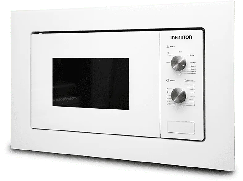 Microondas con grill integrable - Infiniton IMW-WHITE1720, 20 L, 800W, Defrost, Display LED, Blanco