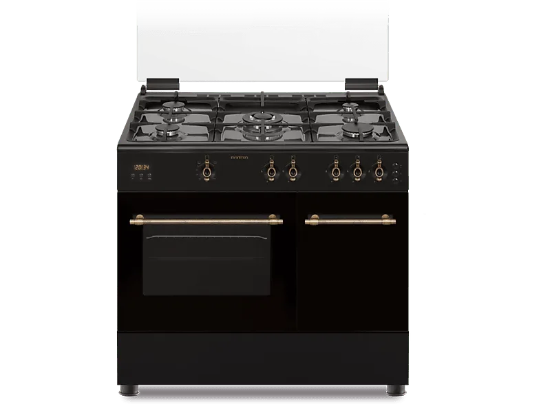 Cocina - Infiniton CCRST90EPH, 3100W, 90 cm, 5 zonas, Hierro fundido + Horno, Gas natural, 59 L, Grill, Negro