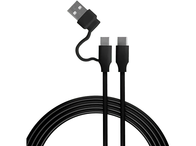 Cable - FR-TEC USB-C Play & Charge 3m FT0042, a con adaptador USB-A, Compatible Mando Dualsense, Negro
