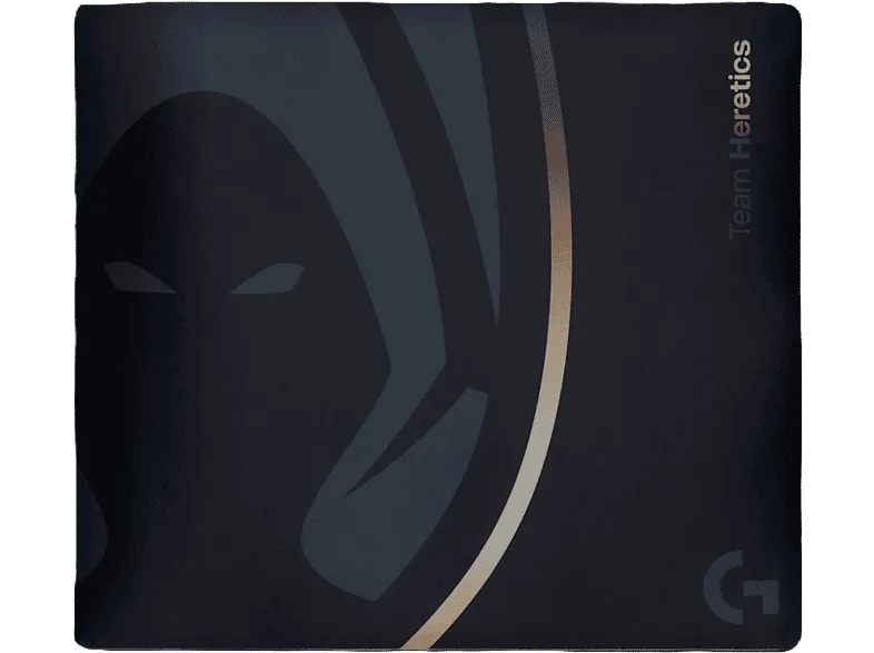 Alfombrilla gaming - Logitech G G640 x Team Heretics, Base de goma antideslizante, Superficie moderada, Enrollable, Cobertura total, Negro y dorado