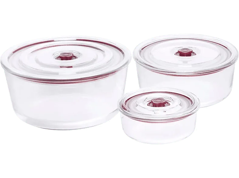 Recipiente hermético - Jata HREC4230, Pack de 3 Recipientes, Vidrio templado, Tapa con Función Vacío, Transparente