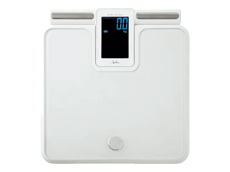 Báscula analizador de fitness - Jata HBAS2501, Peso máx. 180 kg, Pantalla LCD, 8 Sensores Alta Precisión, Memoria para Personas, Blanco