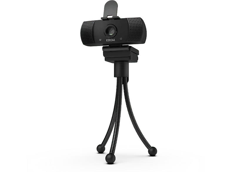 Webcam - Krom Kam, Full HD, 30 FPS, Con micrófono, Ángulo 110º, Para Mac/Windows/Android/Linux, Negro