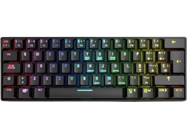Teclado gaming - Krom Kluster RGB, Bluetooth, USB, Retroiluminación Mecánico, Diseño mini, Negro