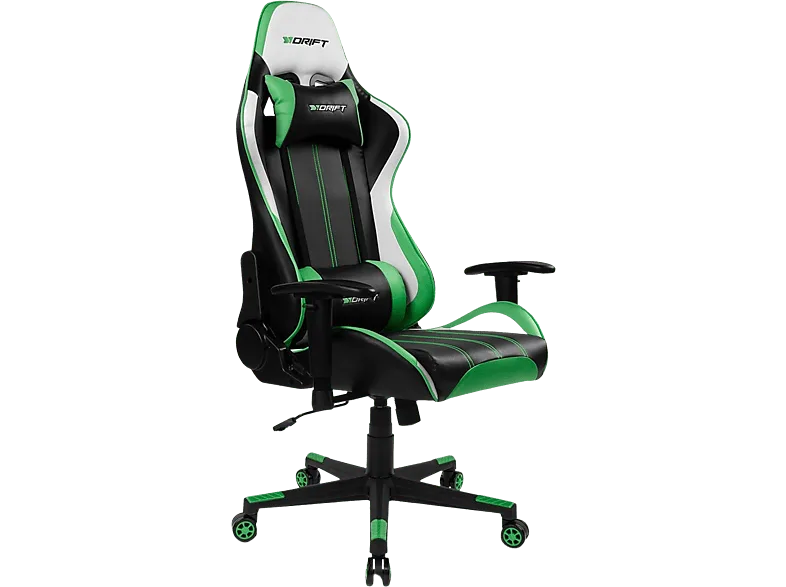 Silla gaming - Drift DR175, 2D (regulable en altura y anchura), Poliuretano), 150kg, Giratorio, Negro Verde