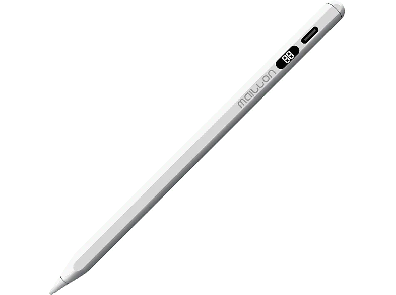 Stylus pen - Maillon Technologique MTSPENPRO01, 14h Autonomía, Conexión USB-C, Pantalla LCD indicador de Batería, Blanco