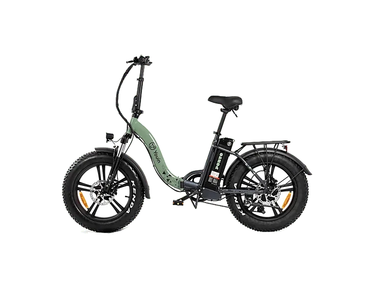 Bicicleta plegable - Youin Porto II, 250 W, 25 km/h, 45 km, Ruedas 20" FAT, Disco delantero y trasero, Negro/Verde