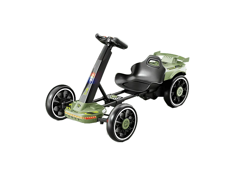 Kart eléctrico - Youin SC1005, 5 km/h, Carga máx. 30 kg, 2h Autonomía, De 3-8 Años, Mando a Distancia, Plegable, Doble Motor, Música, Negro y verde