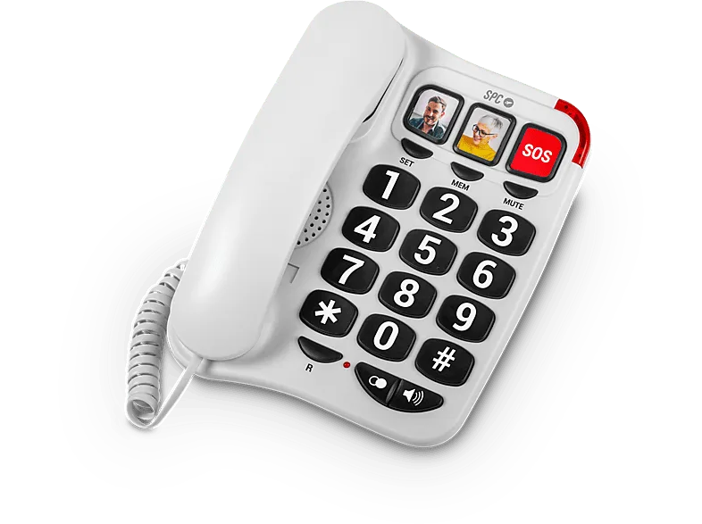 Teléfono - SPC Telecom Comfort Numbers 2, Fijo, Análogo, Para Mayores, Teclas grandes, audífonos, Blanco