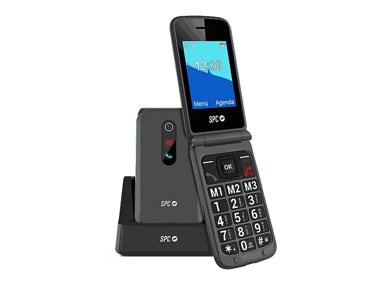 Móvil - SPC Stella 3, 4G, Para mayores, Teclas grandes, Botón SOS, Compatible audífonos, Volumen 103dB, Radio FM, Linterna, Base de carga, Negro