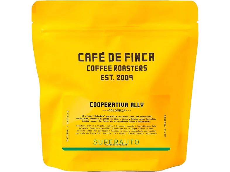 Café en grano - de Finca Colombia Cooperativa Ally, Colombia, Caturra y Castillo, Cacao Frutos Secos Tostados, 250g