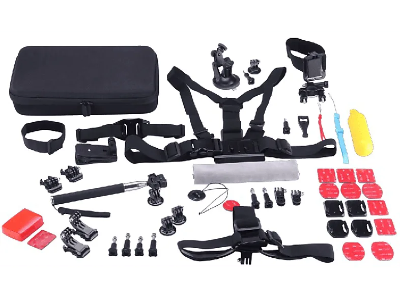 Kit accesorios cámara deportiva - SK8 Cam PACKSK02, 53 accesorios, Trípode, Soportes, Arnés,
