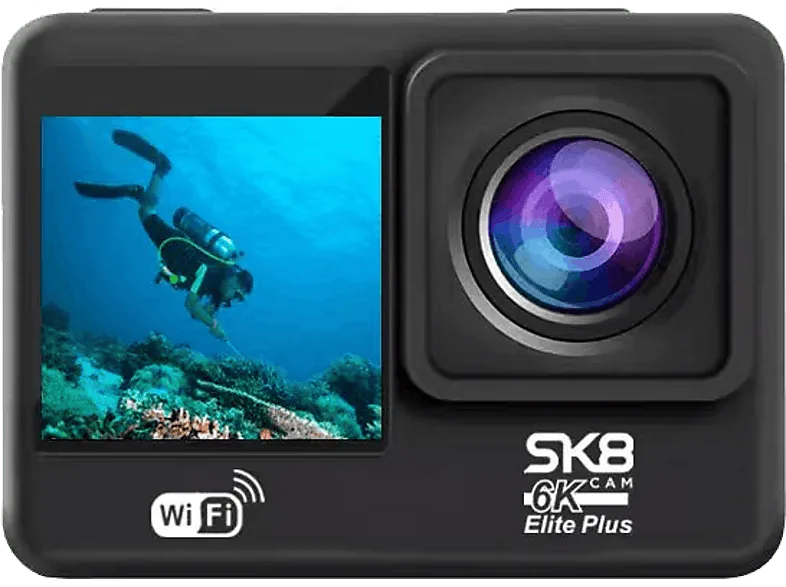 Cámara deportiva - SK8 Cam 6K Elite Plus, 6K, 70 min Autonomía, WiFi, sensor SONY 576, Hasta 40m de Profundidad, Foto 12 MP, Negro
