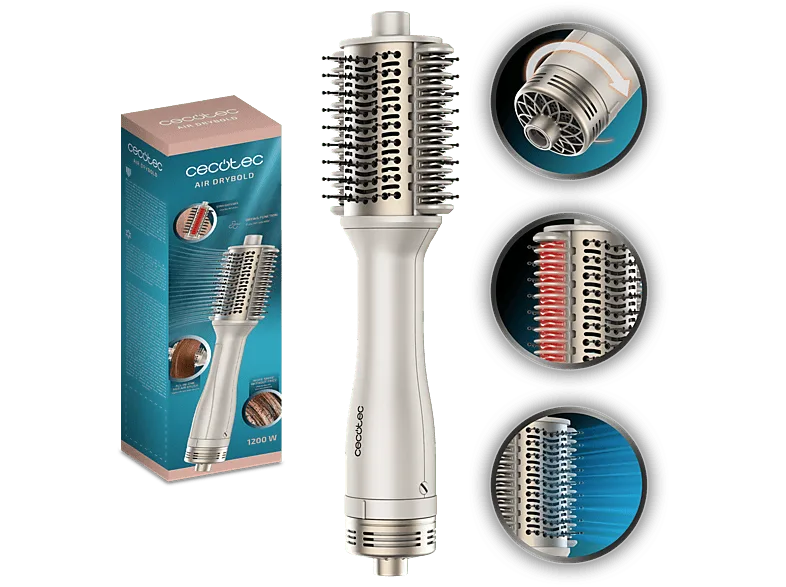 Cepillo alisador - Cecotec Air DryBold, Seca, Alisa, Moldea, Da volumen y desenreda, Generador de iones, 3 modos uso punta fría, Blanco