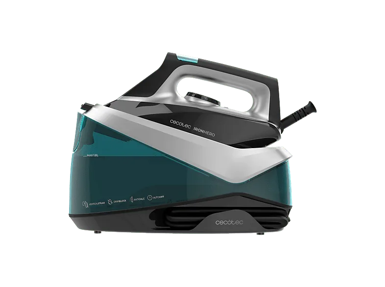 Centro de planchado - Cecotec IronHero 2800 Station, W, 135-360 g/min, 5 bar, Suela Turbo Slide cerámica antideslizante y resistente, Gris