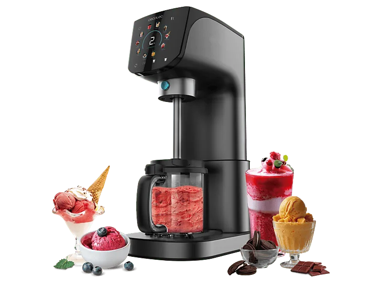 Heladera - Cecotec Gelatec 2100, 500W, 2.1 l, 10 programas, Tecnología CreamOn, 3 tarrinas, Panel táctil, Apto para lavavajillas, Negro