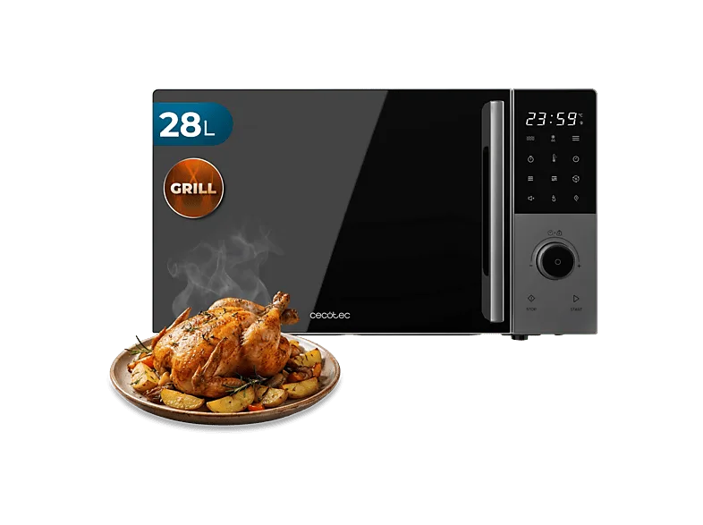Microondas con grill - Cecotec Proclean 2800, 28 L, 900 W, Grill 1200 Convección 2200 8 programas, Plato 315 mm, Gris