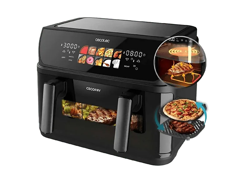 Freidora de aire - Cecotec Cecofry&Grill Duoheat 10000, 2800 W, 10 L, Tecnología DuoHeat, Pantalla táctil, 8 programas, Doble Resistencia, Negro
