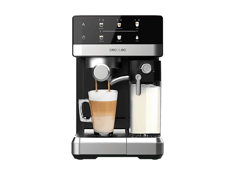 Cafetera express - Cecotec Power Espresso 20 Touch & Cream, bar, Pantalla tactil, Deposito de leche 500 ml, 1350 W, Negro