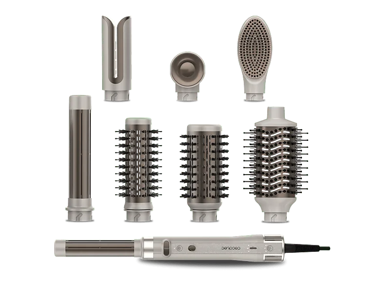 Moldeador - Cecotec CeramicCare 8in1 AirGlam Gyro, Tecnología iónica, Temperatura Controlada, 8 Cabezales, Champagne (imagen 1 de 3)