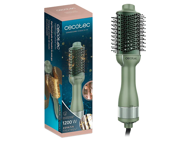 Moldeador - Cecotec CeramicCare Unique Olive, 3 Niveles de Temperatura, Wet & Dry, Verde